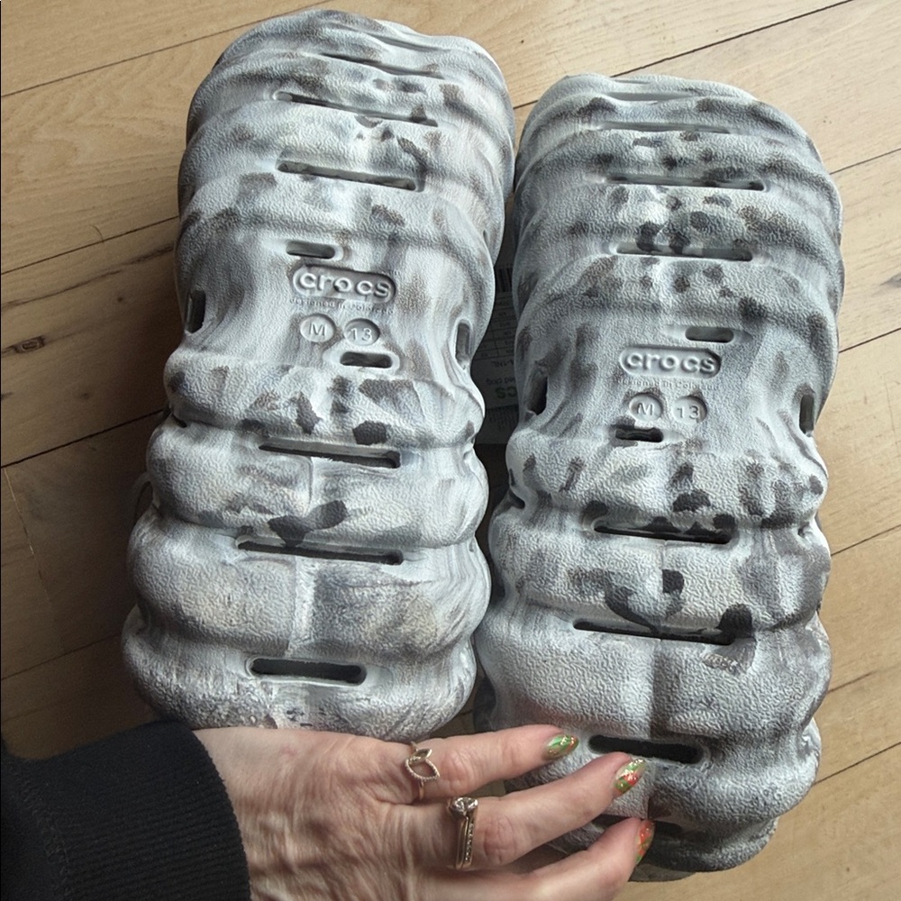 Crocs Echo Clog Marbled Grey‎ White Mens Size 13 Adjustable Turbo Strap NEW - Picture 9 of 16